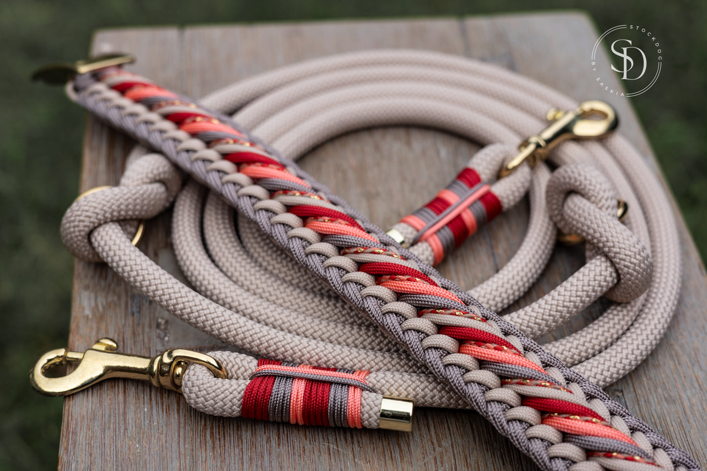 Halsband Vancouver 2.0 mit Tau Leine - Beige x Red