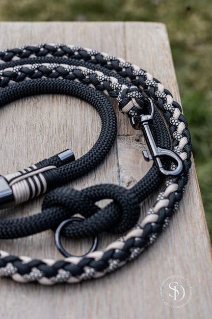 Halsband Rom & Paracord Tau Leinen Set - Black x Mokka
