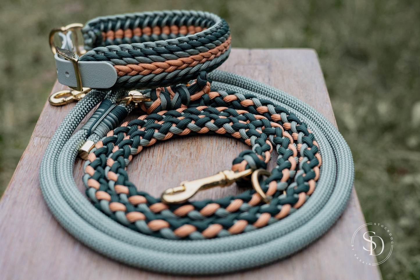 Halsband Dansk & Paracord Tau Leinen Set - Eukalyptus x Copper