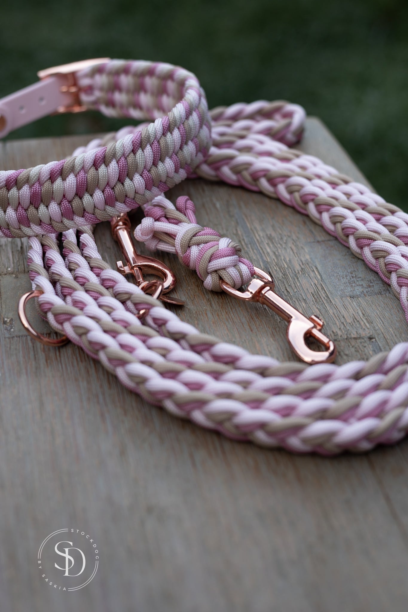 Halsband Colorful & Leine Easy - Rosa x Mokka