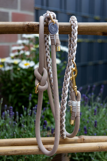 Hundeleine „Paracord Tau“ in Beige und Weiß