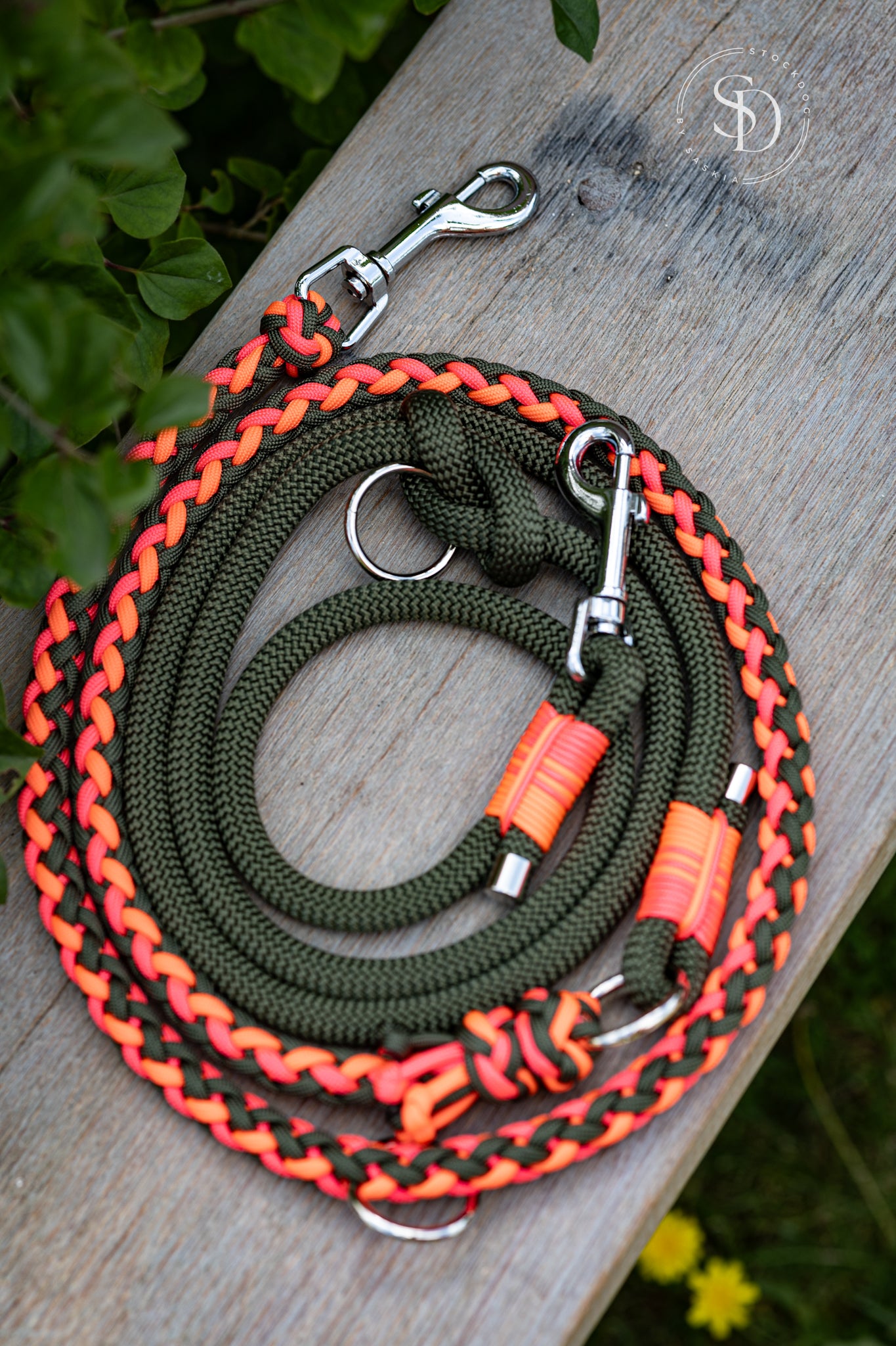 Paracord Tau Leine - Olive x Neon