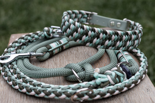 Halsband u. Leinen Set - „Eukalyptus und Oliv“