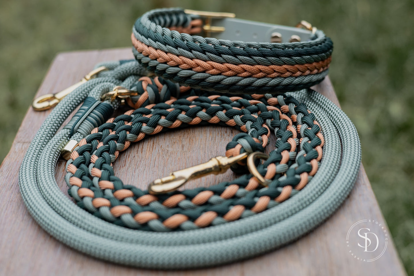 Halsband Dansk & Paracord Tau Leinen Set - Eukalyptus x Copper