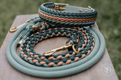 Halsband Dansk & Paracord Tau Leinen Set - Eukalyptus x Copper
