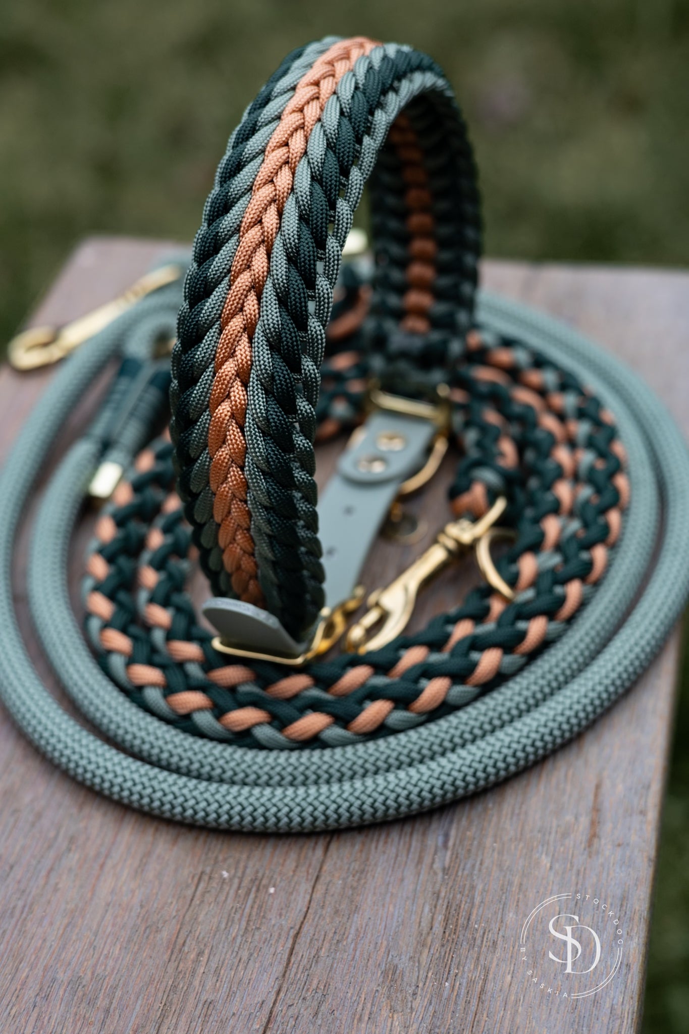 Halsband Dansk & Paracord Tau Leinen Set - Eukalyptus x Copper