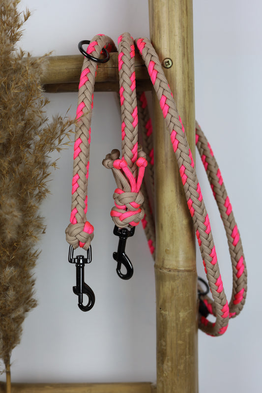 Leine Belin 160cm - Mocca, Neon Pink